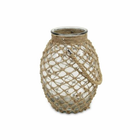 HOMEROOTS 12.25 in. Clear & Brown Oval Glass Jar with Rope 488170